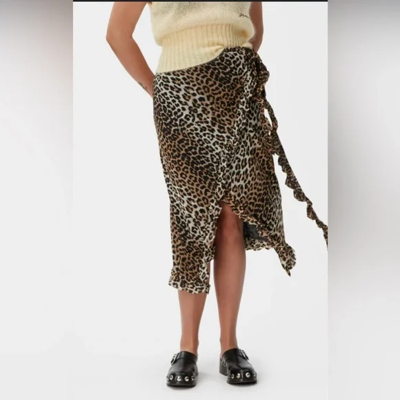 Ganni Leopard Ruffle Wrap Skirt - Picture 7 of 9